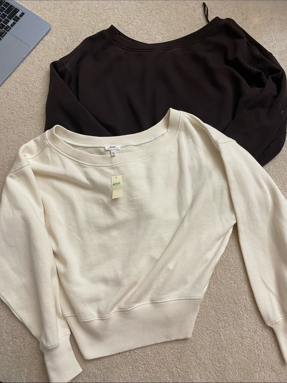 aerie Cream Scoop Neck Pullover with Dark Brown Underlayer